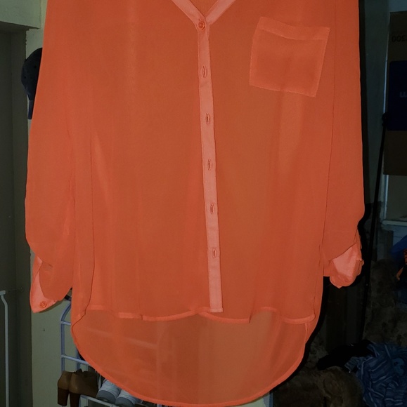 Orange sheer button up shirt - Picture 2 of 2
